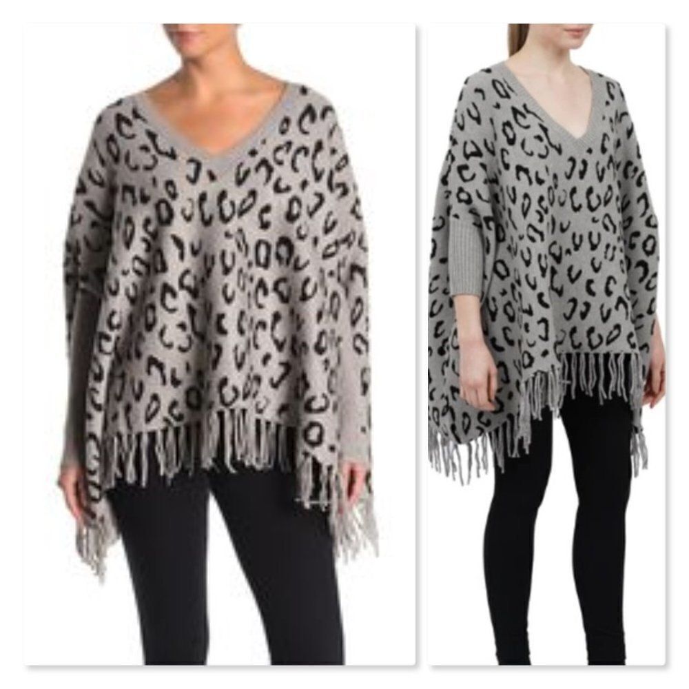 Love Token Fringe Poncho in Leopard sz Med/Large